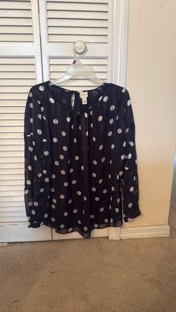 Chico's Navy Blue White Polka Dot Sheer Blouse