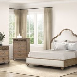 Brand New Rustic Oak & Beige 4pc Queen Bedroom Set (Available In Eastern King)