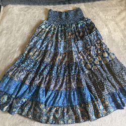 Blue Patterned Long Skirt