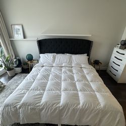 Upholstered Blue/Charcoal Platform King Bed— Mattress Not Included