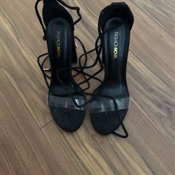 Ladies Black Lace Up High Heel