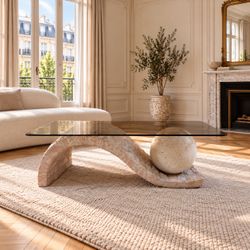 Magnussen Ponté Mactan Sculptural Stone Coffee Table with Glass Top