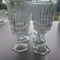 9 Fostoria Heritage Clear Wine Glasses Set Vintage Crystal Etch Cut 