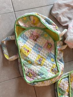 1983  Appalachian Artwork Cabbage Patch Kids Quilted Doll Carrier, Sleeping Bag Blanket, And Carry Bag 