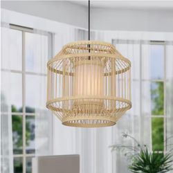 Artasia 1 Light Natural Cane Tropical Pendant Light With Black Accents and No Bulbs Included