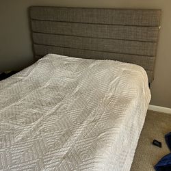 Queen Bed Frame w/ Upholstered Headboard – Modern Gray – Great Condition