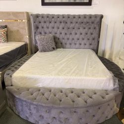 Gray Round Storage Bed Queen King Available 