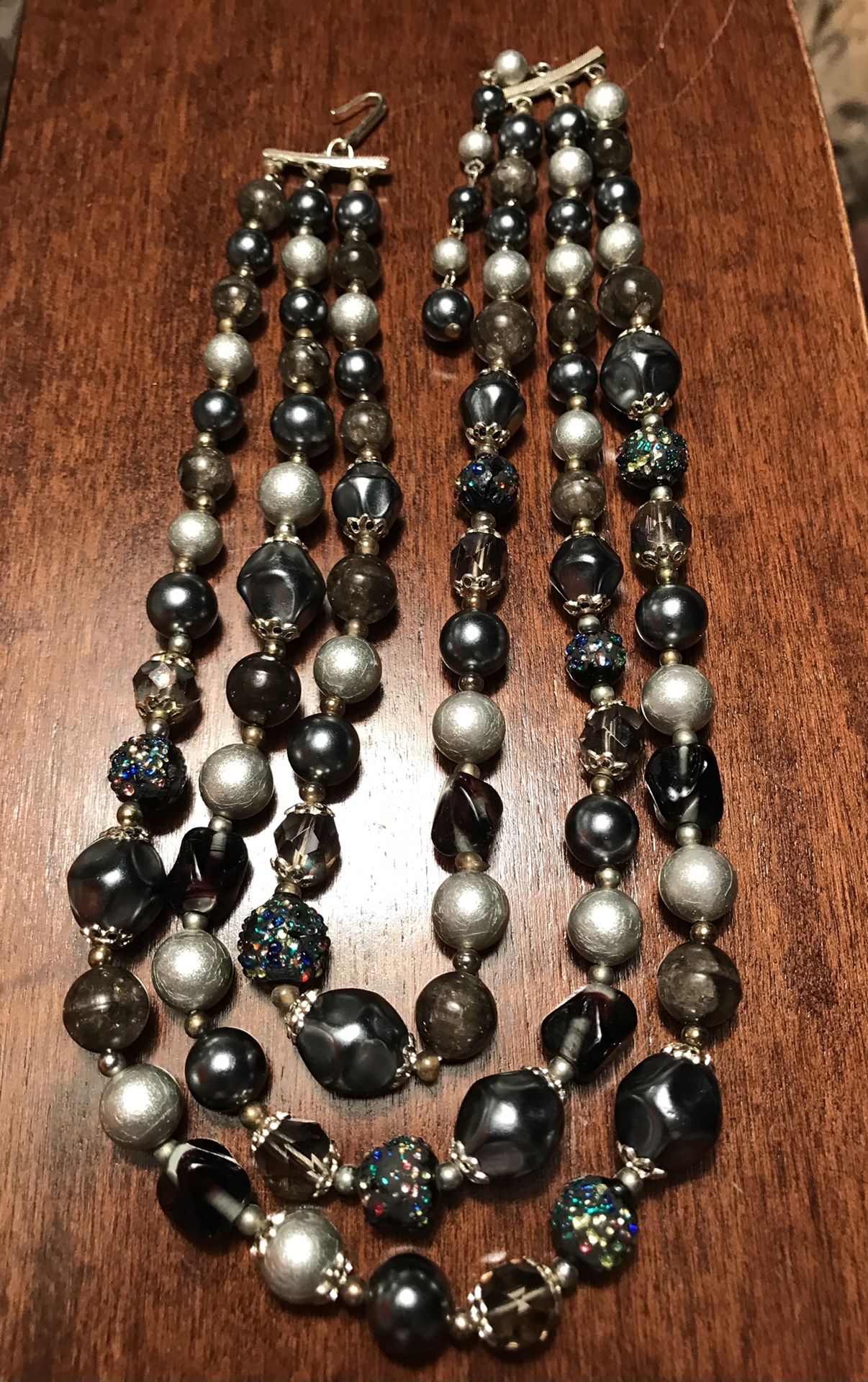 Vintage  3 Strand Lava  Beaded  Japan Necklace 