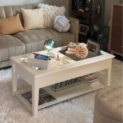 White Wood Coffee Table with Bottom Shelf
