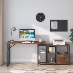 New L Desk Adjustable With File Cabinet
