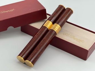 S.T. DUPONT BROWN LACQUER GOLDEN METAL DOUBLE CIGAR CASE HOLDER NEW 100% GENUINE