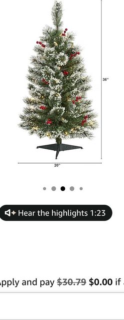 Nearly Natural 3' Frosted Swiss Pine Pre-lit Artificial Christmas Tree Battery-Operated Lighted Small Christmas Tree with 50 Clear LED Lights and Faux