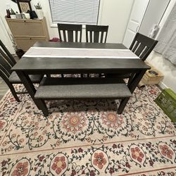 Gray Dining Table With 4 Chairs And Bench 