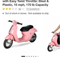 Hyper Blush Retro Scooter 24 Volt Battery Powered Electric Scooter with Easy Twist Throttle: Steel & Plastic, 15 mph, 170 lb Capacity