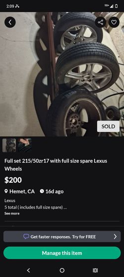 Full set 215/50zr17 with full size spare Lexus Wheels