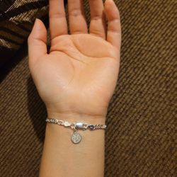 Italy 925 Solid Sterling Silver Figaro Link Bracelet w/ Saint Benedict Mini Charm for Women 7" Plata 925 Pulsera San Benito Para Dama 7"