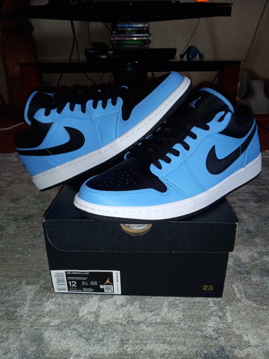Nike Air Jordan 1 Retro Low "University Blue" Black Size 12 Men's Brand New Deadstock DS