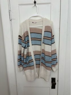 SO Striped Cardigan Sweater Cream Blue Brown