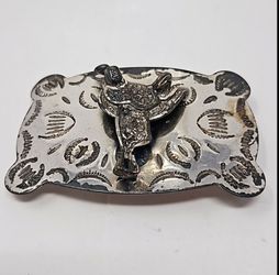 Vintage Mens Western Belt Buckle With A Raised Saddle