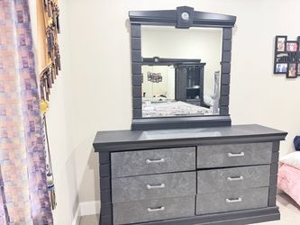 Dark Gray Dresser with Mirror