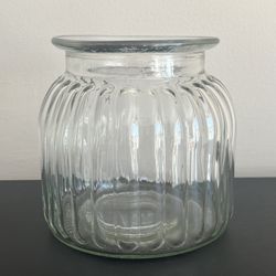 Clear Ribbed Glass Jar Vase Flowers 5.75 Inch
