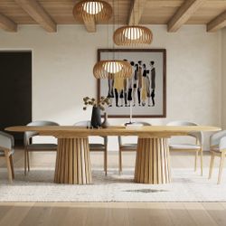 Large Mid Century Modern Natural Oak Extendable Wood Dining Table, Free Delivery ✅ New Modern Oak Dining Table Large