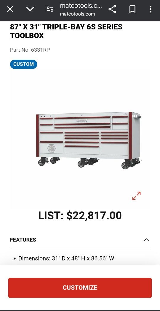 87" X 31" TRIPLE-BAY 6S SERIES TOOLBOX
