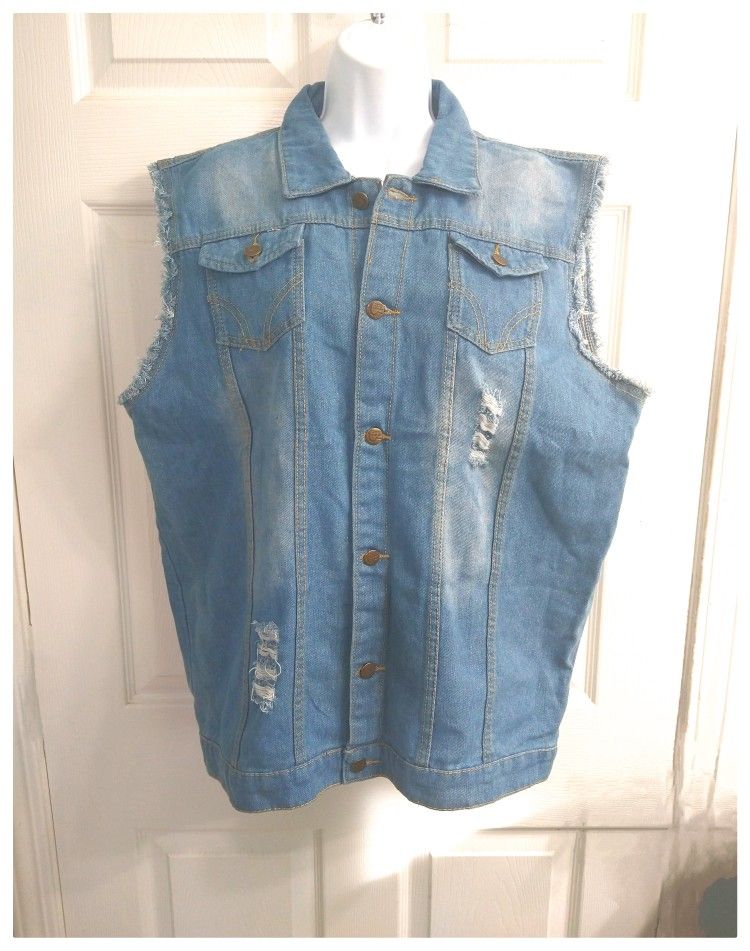 Women's Denim Vest w/Distressed & Torn Fabric Look (See Desc For Size) *NWOT*