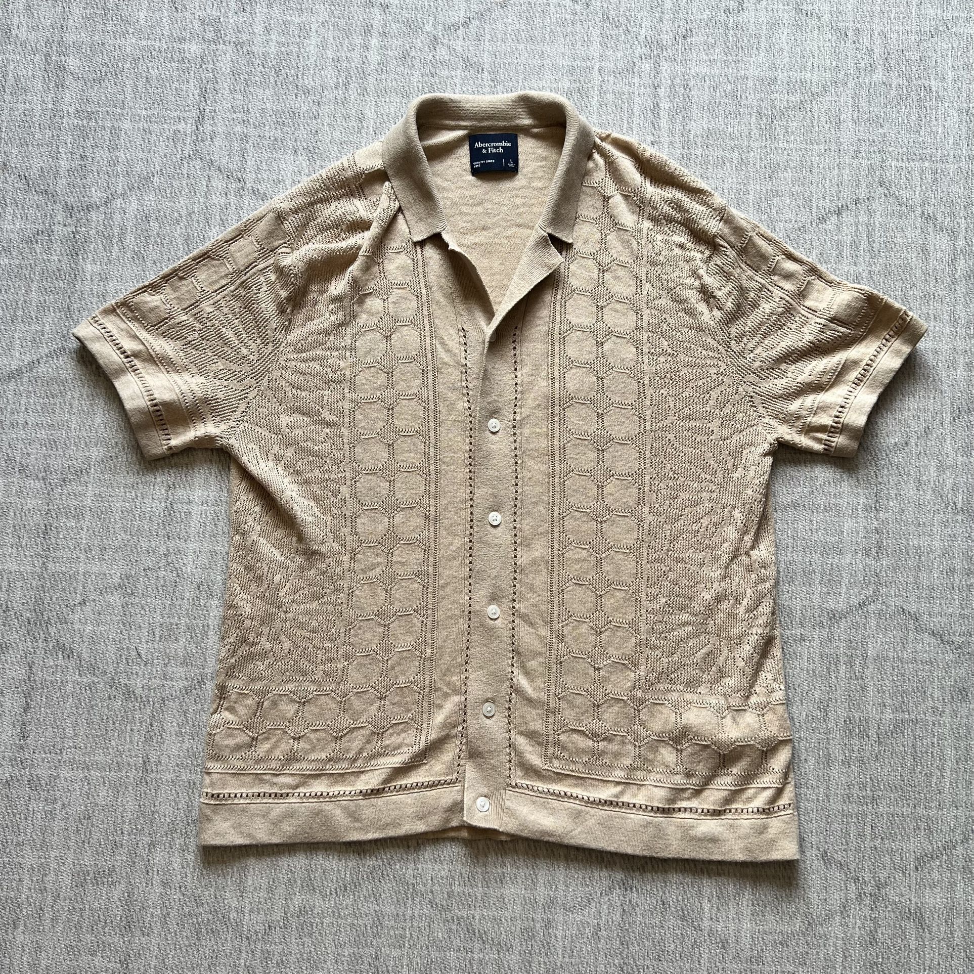 Abercrombie & Fitch Men’s Brown/Tan Cable Knit Button Up Cardigan Polo LARGE