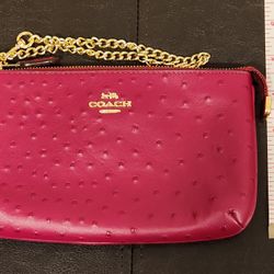 Coach Ostrich Leather Wristlet In Dark Fuchsia Color