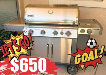 Weber BBQ Gas Grill, 4 burner and additional pot burner, stainless steel