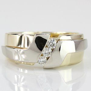 14k Two-Tone Gold 3 Diamonds Groom’s Wedding Ring 