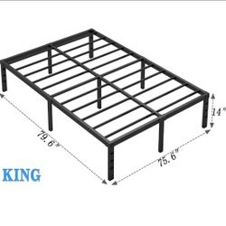 King Size Metal Bed Frame 14 Inch Platform Bed Frame Heavy Duty Steel Mattress Foundation