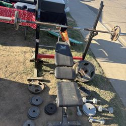 430 Pounds Weights, Bench, And Rack