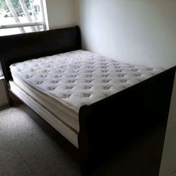 Queen Cherry Sleigh Bed with Mattress/Box Spring