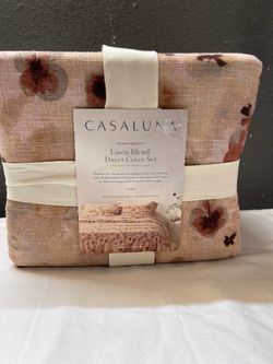 King Heavyweight Linen Blend Duvet Cover and Sham Set Pressed Floral Print - Casaluna