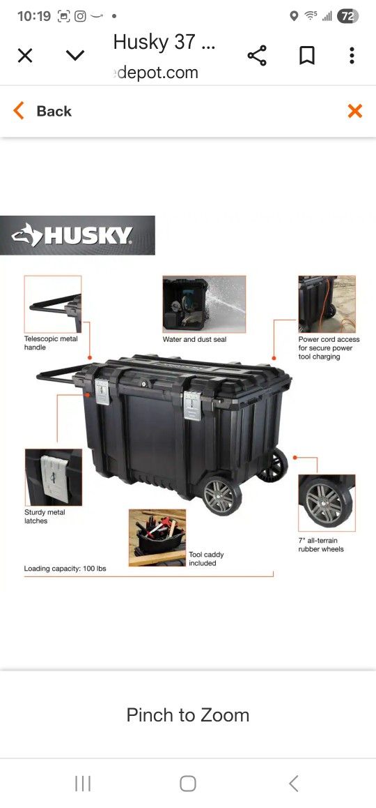 Husky 37 Inch Mobile Job Box Utility Cart