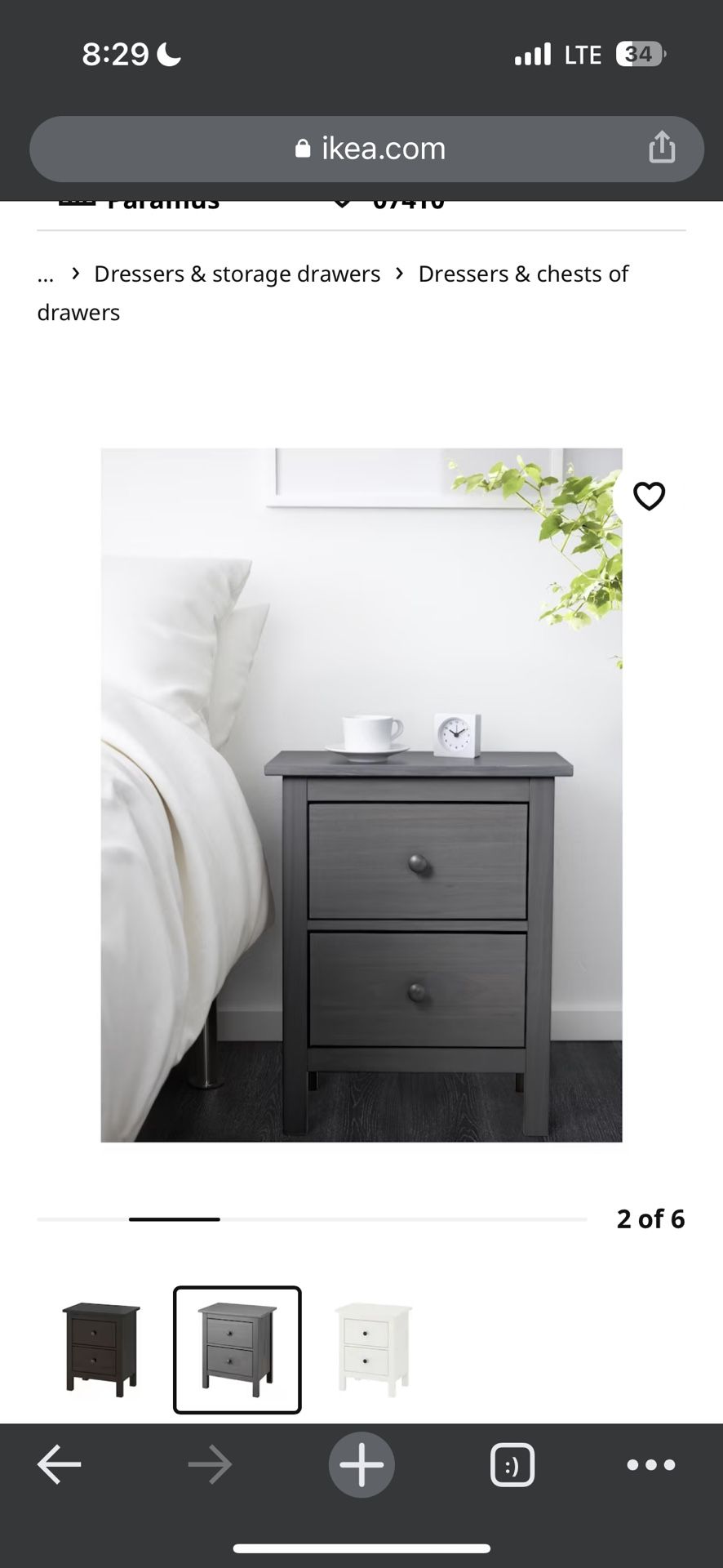 HEMNES 2-drawer chest Nightstand - dark gray stained, 21 1/4x26 in"