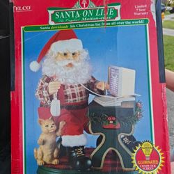 2 Large Vintage Interactive Santa Christmas Decor