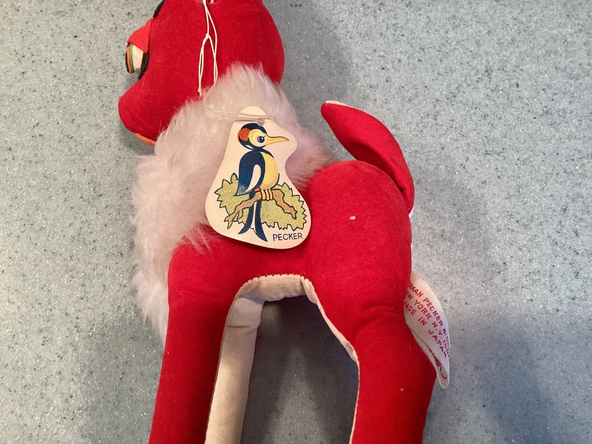 Vtg.1960s Herman Pecker Red Felt Reindeer + Orig. Tag Retro Christmas Decor / Toy