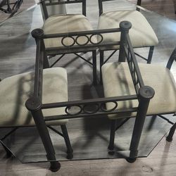 Iron And Glass Table And 4 Chairs