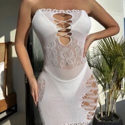  SEXY Cut Out Fishnet Bandeau Bodycon Dress Without Panty*NEW*