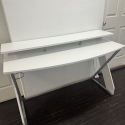 White Desk With Built In LED Lights And USB Charging 