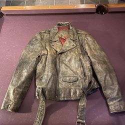 Vintage Distressed Leather Biker Jacket