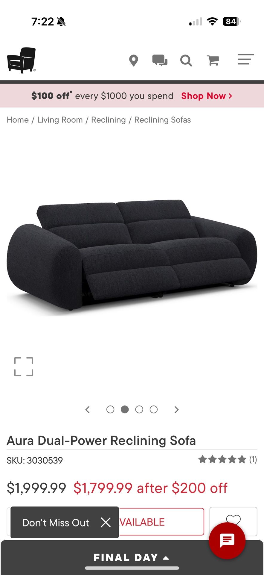 Black Reclining Sofa