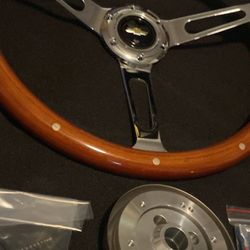 15 Inch Real Wood Wheel With Bow tie Logo Horn Button Fits 73-94 Chevy All