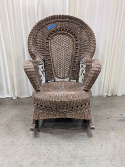 Vintage Peacock High-Back Rocking Chair in Wicker