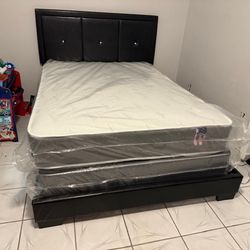 NEW BED FRAME FULL SIZE WITH MATTRESS AND BOX SPRING 