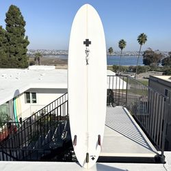 Excellent 7’8” (54.5L) Surf Prescriptions Mid-Length Egg Funboard by “Doc” w/ premium fins included 