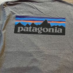 Patagonia Shirt Mens Med Gray Mountain Logo Regular Fit Short Sleeve T Shirt  See picture for measurements are approximate size Compare to your own fa